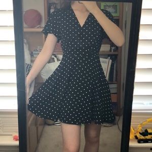 Express white polka dotted black dress
